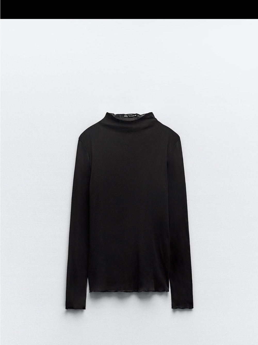 Zara Black semi-sheer Long-Sleeve Mock Neck Top